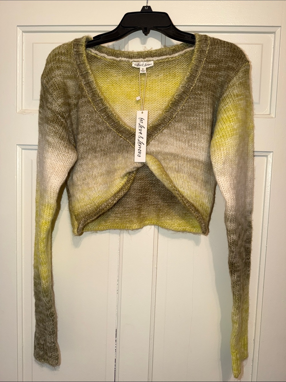BNWT for love and lemons Celeste Twist Front Crop Sweater in Green